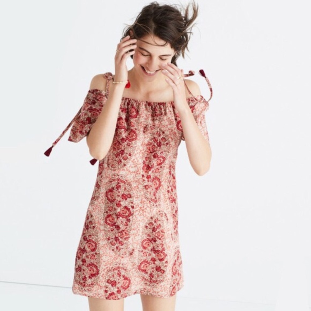 Madewell Silk Paisley Tie Cold Shoulder Dress S